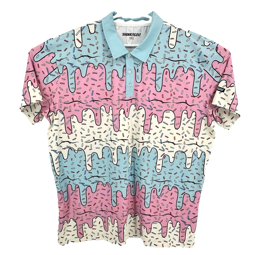 Shank It Golf Polo Mens 3XL Ice Cream Drip Print Short Sleeve Performance Shirt